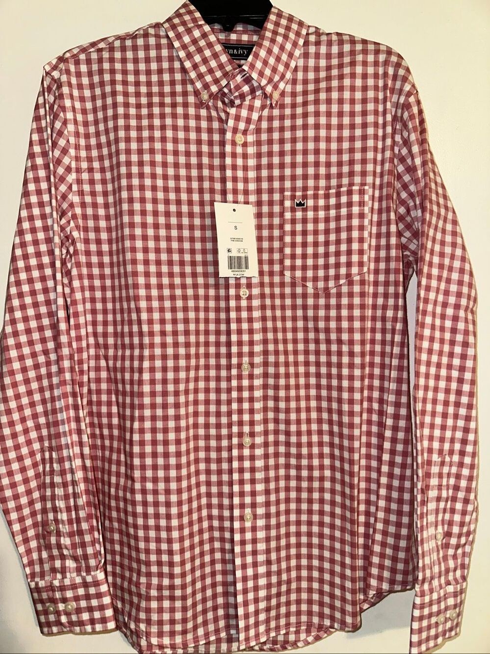 Crown & Ivy Men Size small Classic Fit Button Down Shirt NWT Red pink Checker gi